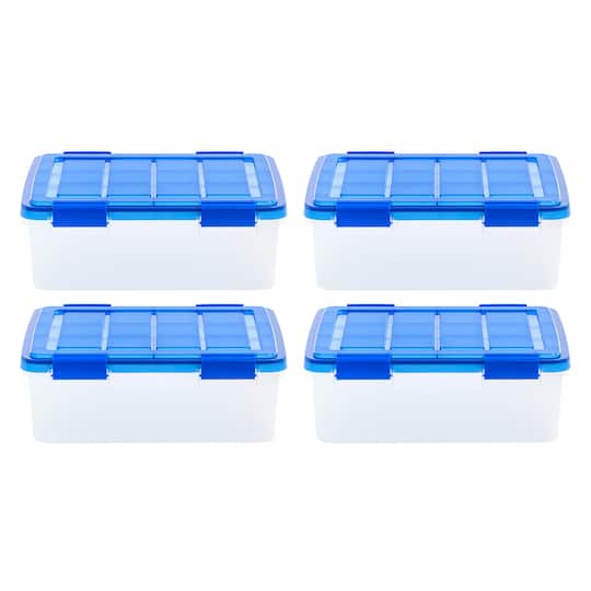 Iris® 6.5gal. Clear Plastic Storage Boxes With Blue Lid, 4 Pack